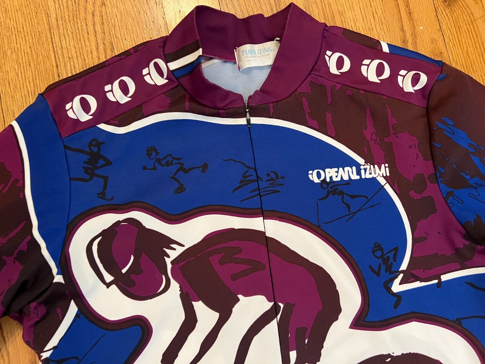 VTG 90s Pearl Izumi 3/4 Zip Cycling Jersey Sz Large Bicycle Abstract Sketch USA
