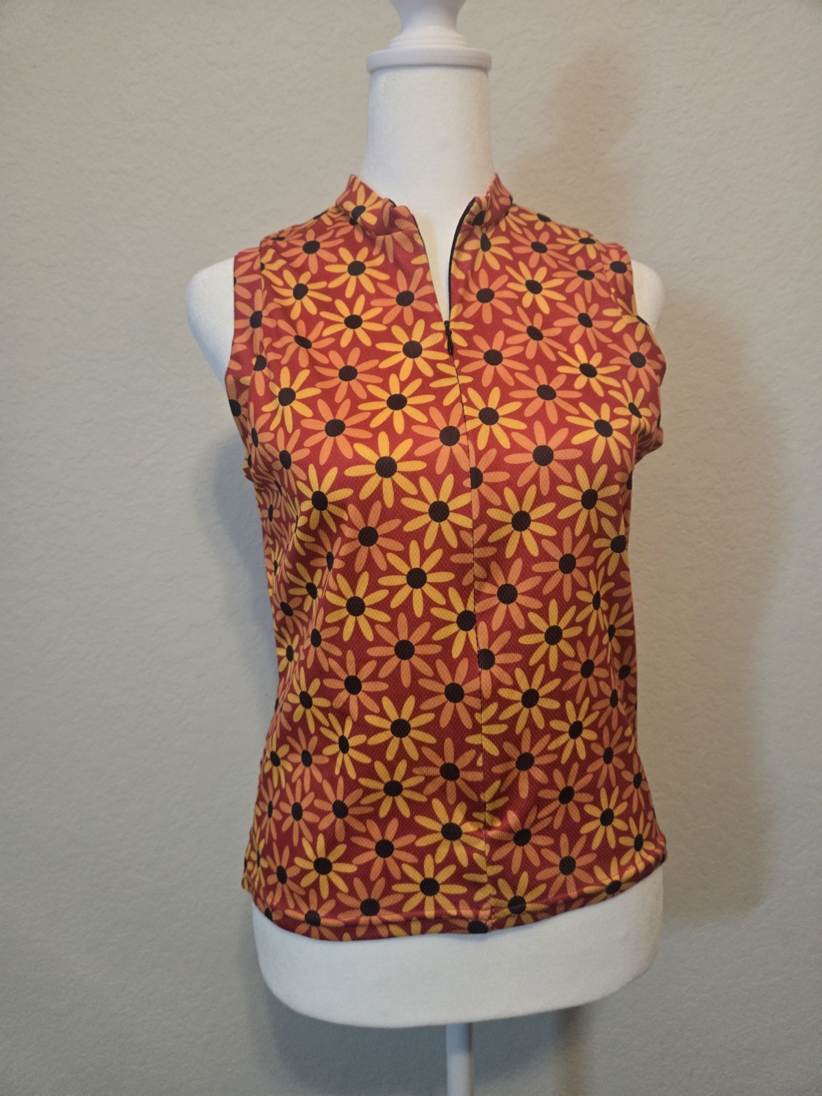 Trek Tec Women’s Cycling Jersey M Sleeveless Floral Orange 3/4 Zip Polyester
