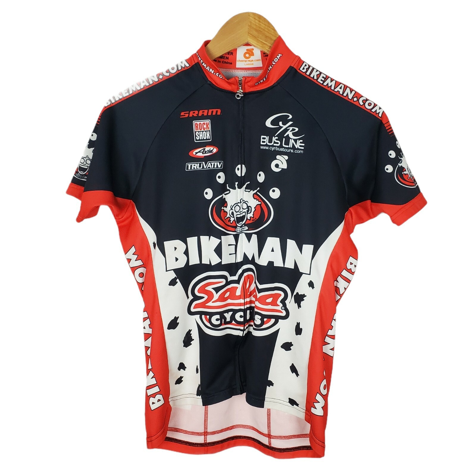 Champ Sys Bikeman Short Sleeve Full Zip Cycling Biking Jersey 3 Pockets Womens L