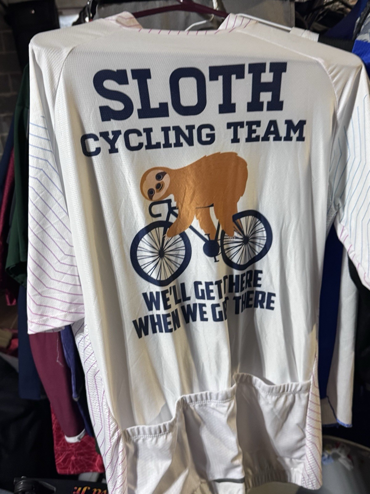 Sloth Cycling Team Cycling Jersey XXXL Mountain Biking Full Zip Shirt White
