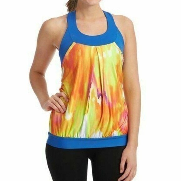 Moxie Cycling Blue Orange Tie Dye Women’s Cadence Layered Tank Jersey Medium