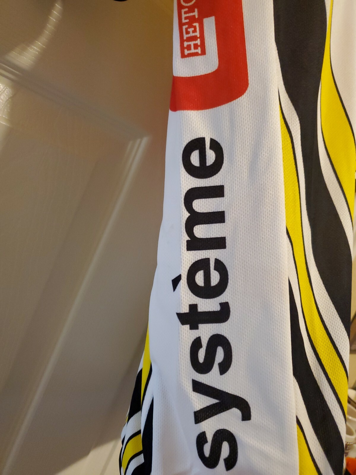 NIMBLEWEAR bicycling jersey, Systeme Gheto, yellow, black, white, NWT