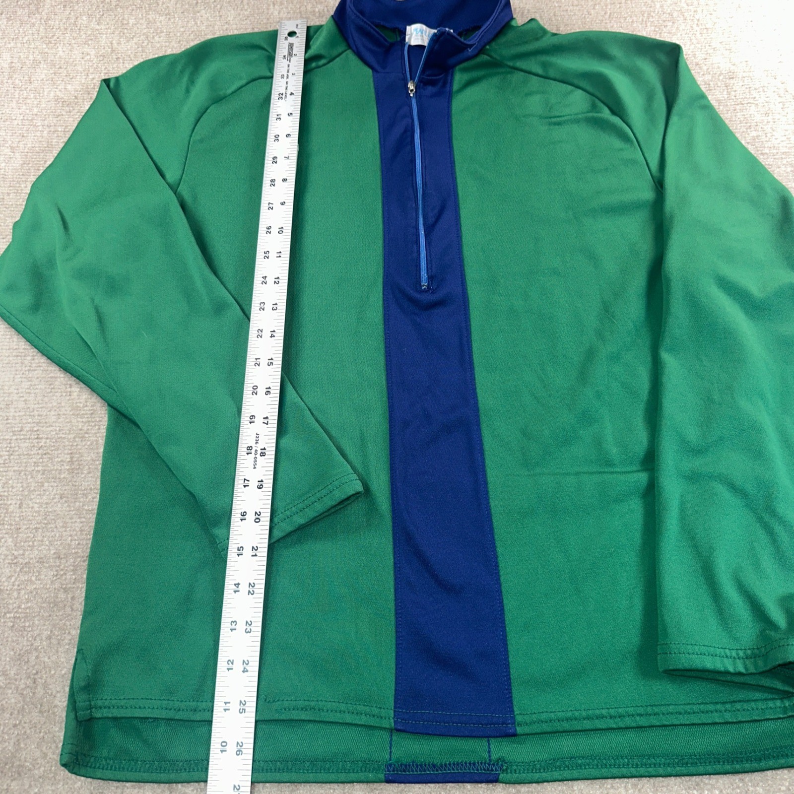 Pearl Izumi Technical Cycling Jersey Mens Large Green Navy Blue Quarter Zip L/S