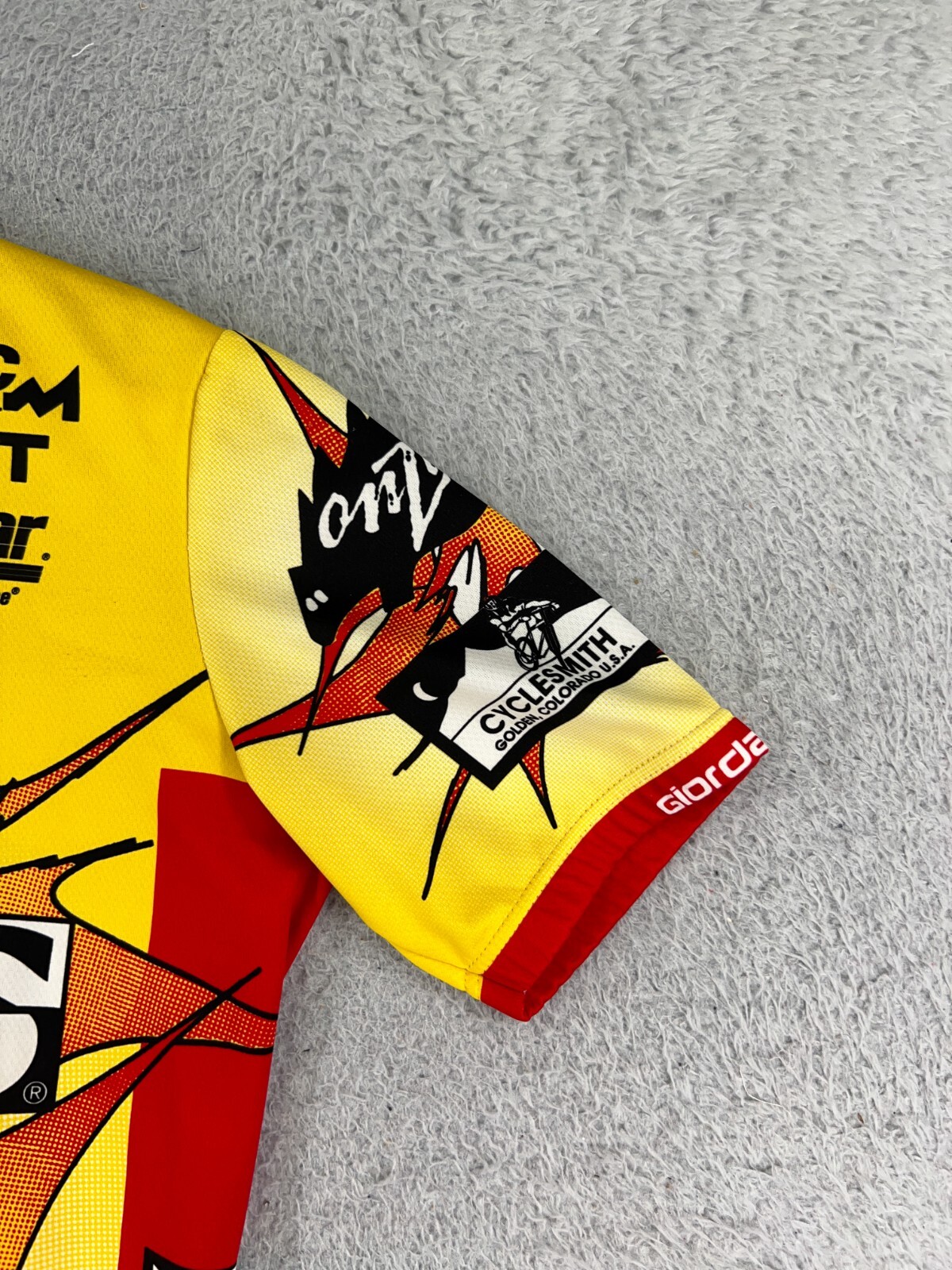Girodana Cycling Jersey Adult Medium Yellow Red 1/4 Zip Rear Pockets 100% Poly