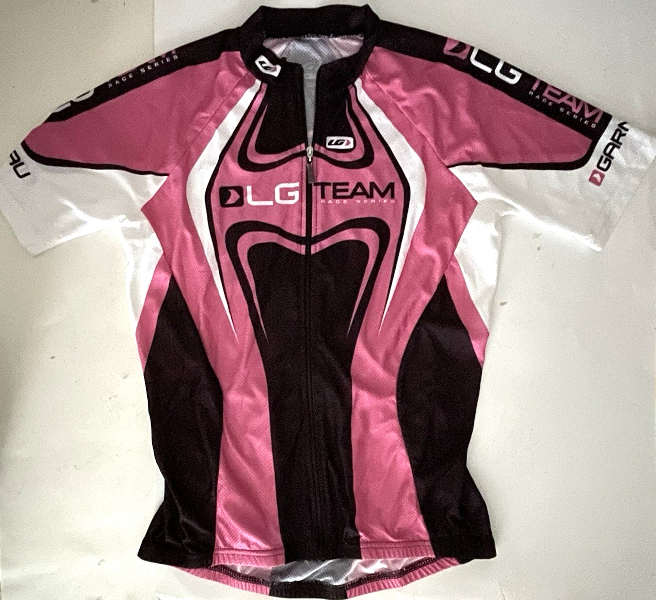 LOUIS GARNEAU Women’s M PINK & BLACK Bike Cycling Jersey Full Zip Shirt LG TEAM