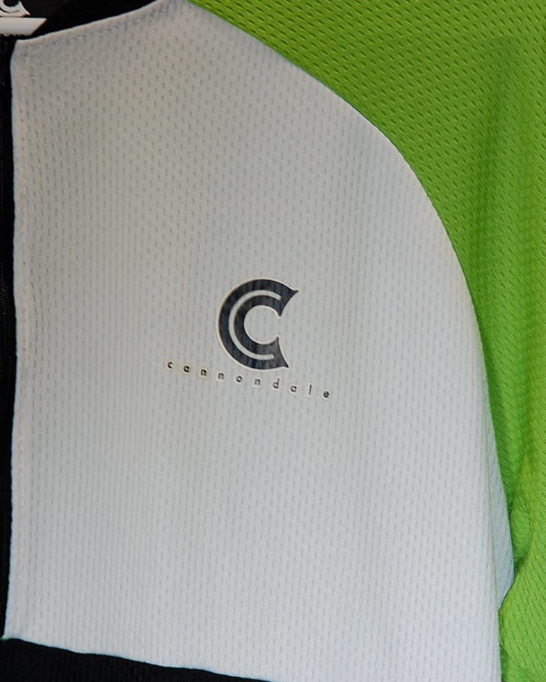 CANNONDALE Cycling Jersey Mens Large Green Black White USA Made Back Pockets