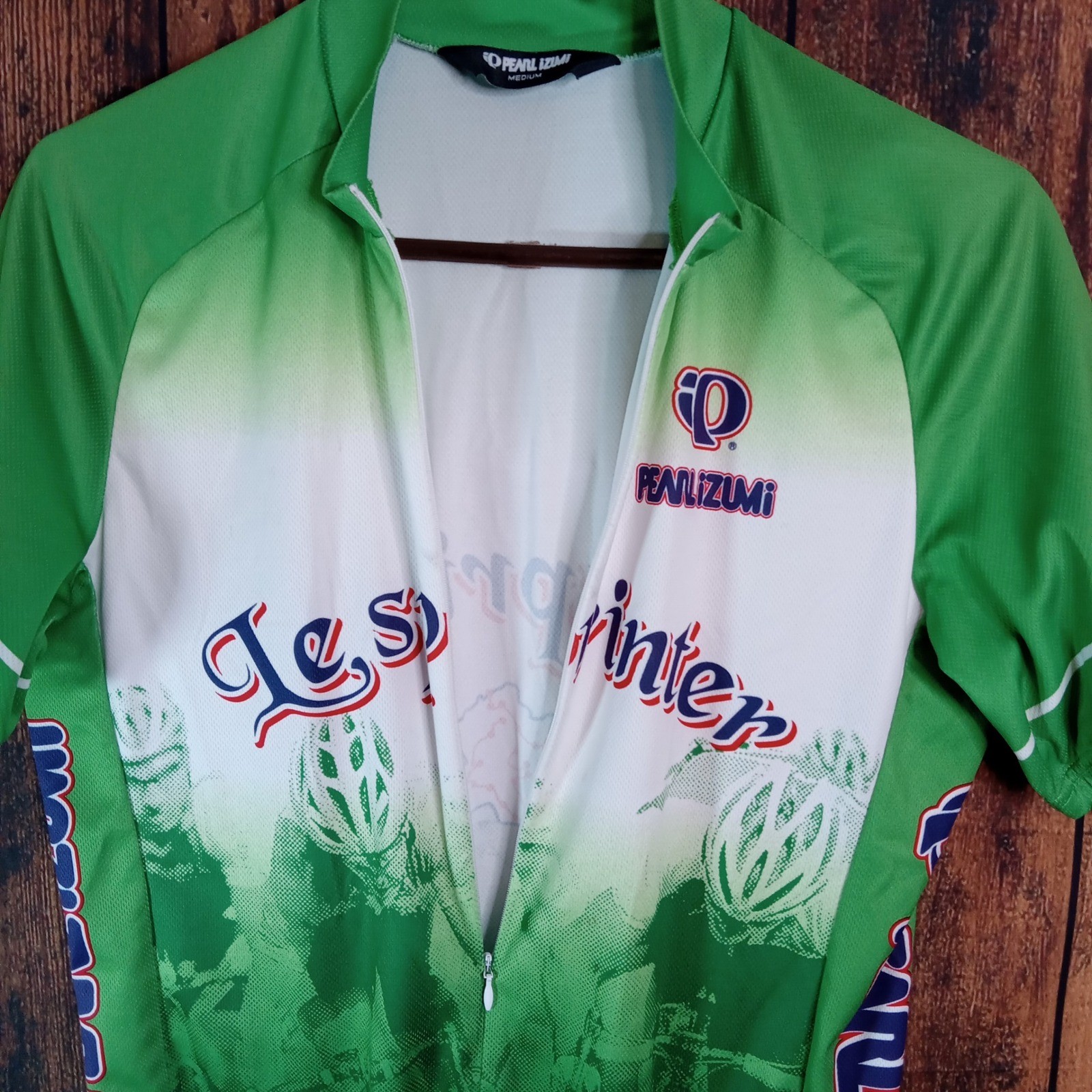 Pearl Izumi Le Sprinter Mens Green White Cycling Jersey Short Sleeve Medium 0669