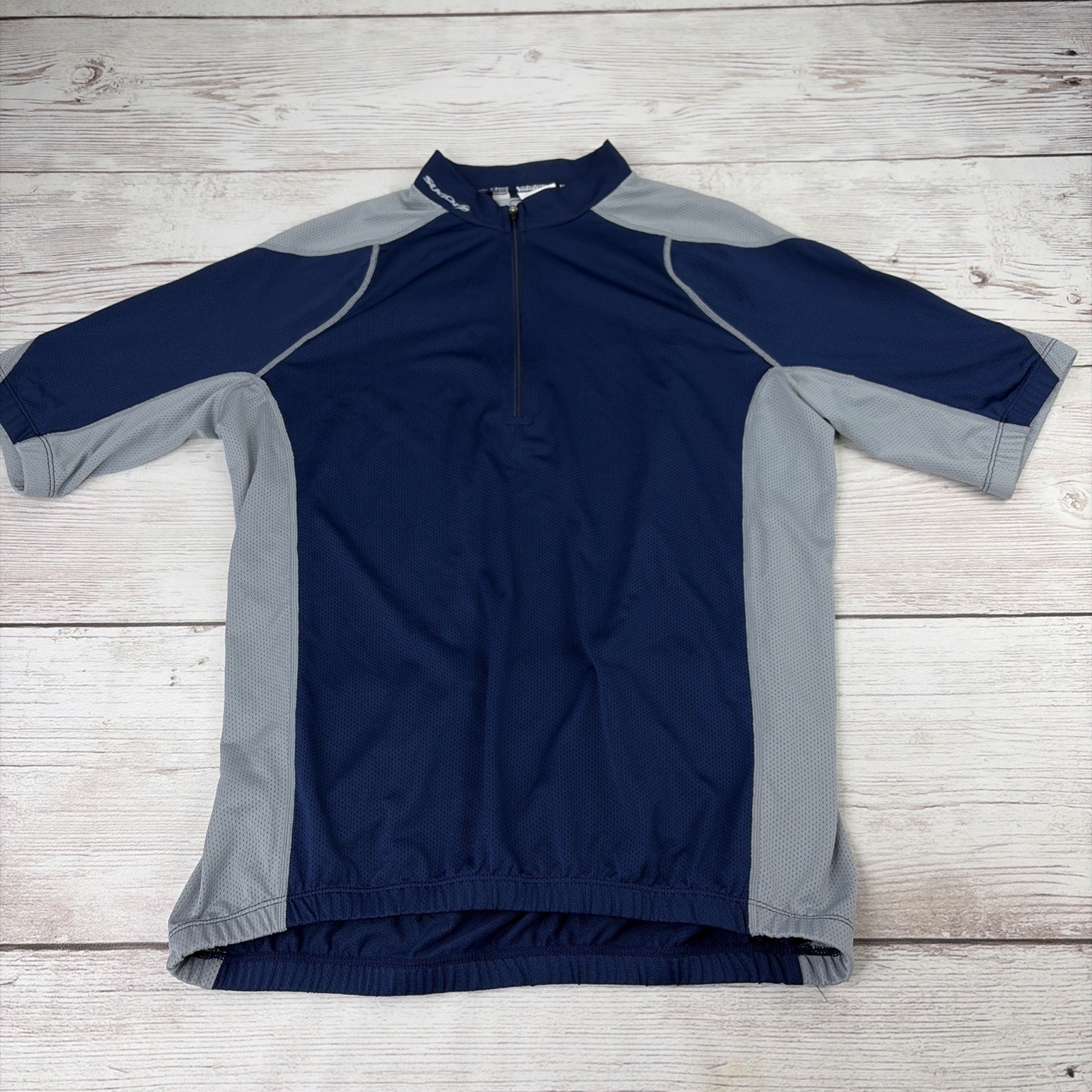 Sugoi Men’s L Cycling Jersey Short Sleeve Mock Neck 1/2 Zip Navy Gray Top Shirt
