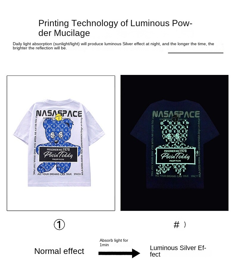 Glow-in-the-dark Boy Cotton T-shirt Summer 2025 New Short Sleeve Summer Designer