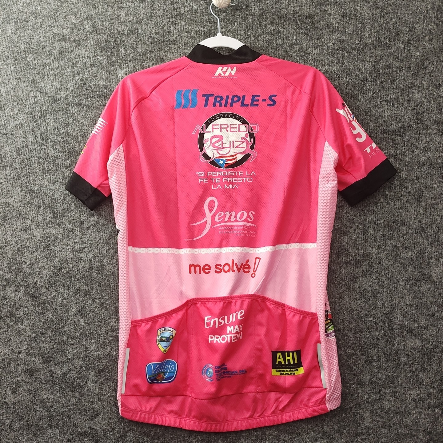 New Pink Warrior Ride Cycling Womens Jersey Large Full Zip Pink Back Pockets