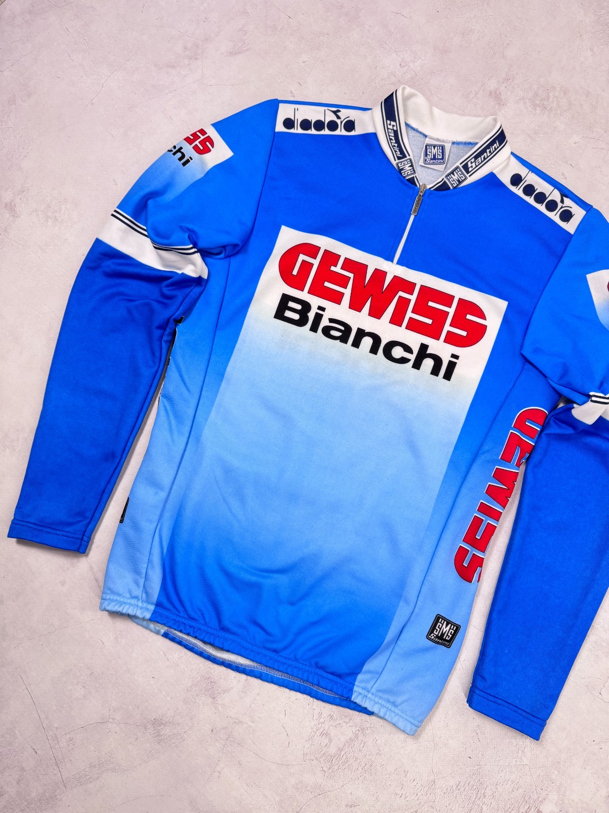 Vintage 1989 Santini Gewiss Bianchi Team Cycling Jersey LS Diadora size M-L