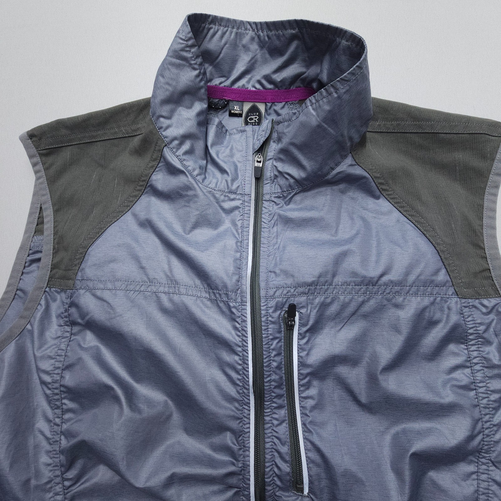 Club Ride Cycling Vest Womens XL Gray Full Zip Reflective Windbreaker Road Bike