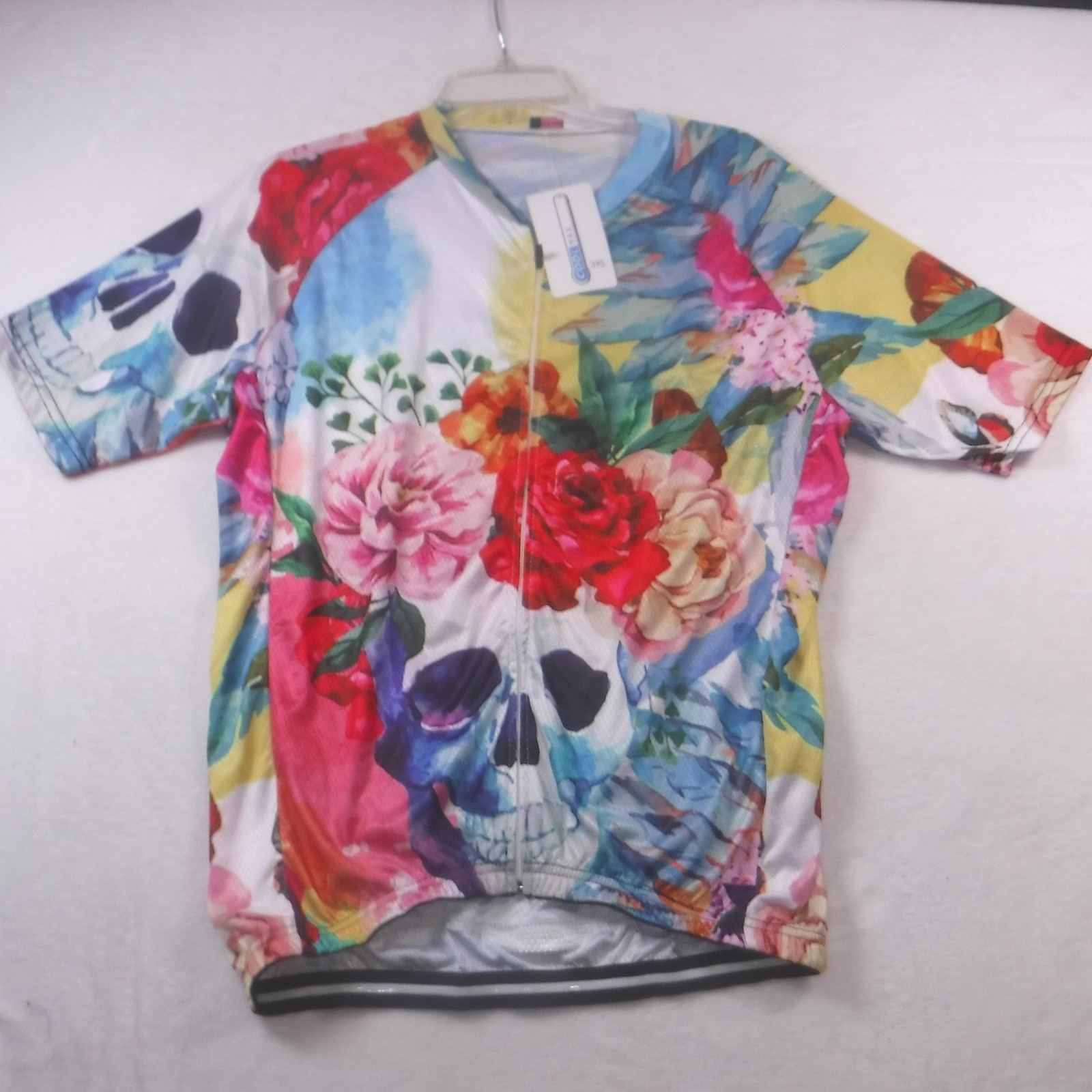 Coolmax Floral Skull Cycling Jersey Short Sleeve Full Zip 3XL Multi Color