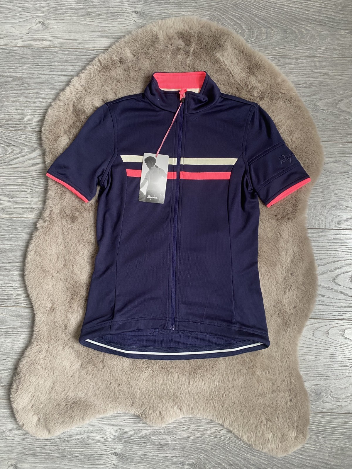 Rapha Womens Brevet Cycling Jersey Dark Navy Blue Pink Merino Wool Size XXS