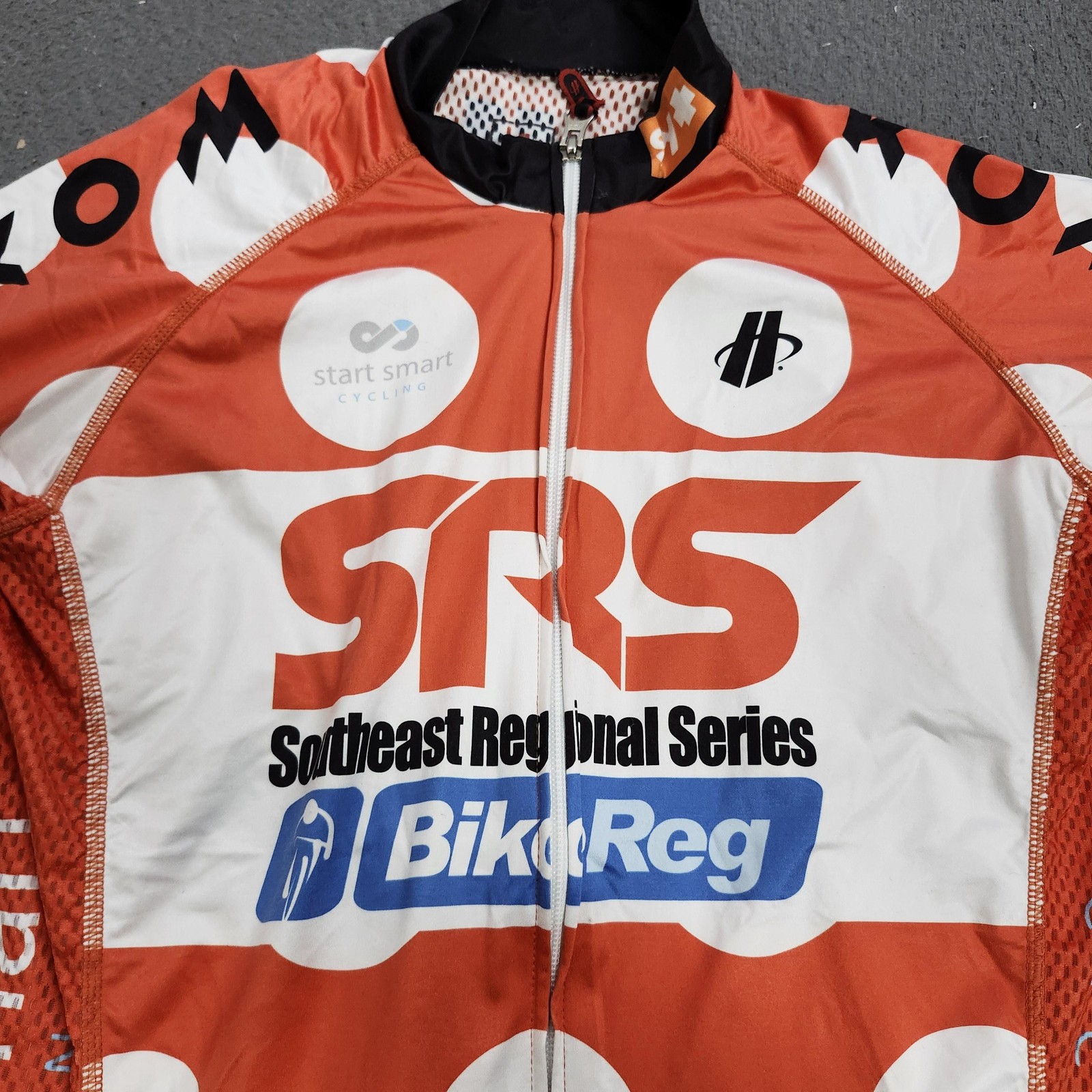 Hincapie SRS BikeReg Cycling Jersey Mens Small Orange Polka Dot Full Zip Shirt