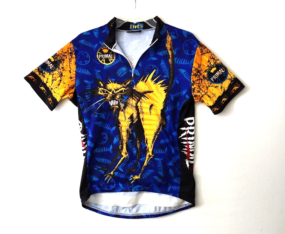 Primal Wear Mens Large Cycling Bicycle Jersey Short Sleeve 9 Lives Vintage USA