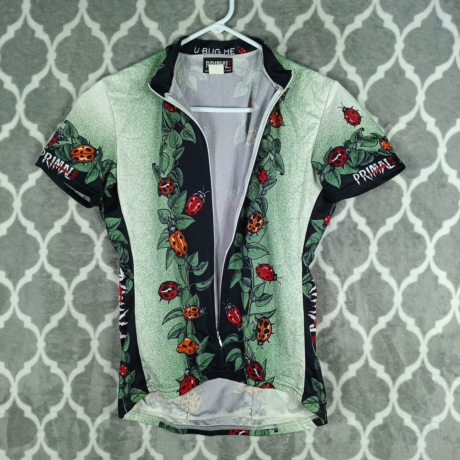 Primal Wear Cycling Jersey Women Medium Green Ladybug U Bug Me 3/4 Zip