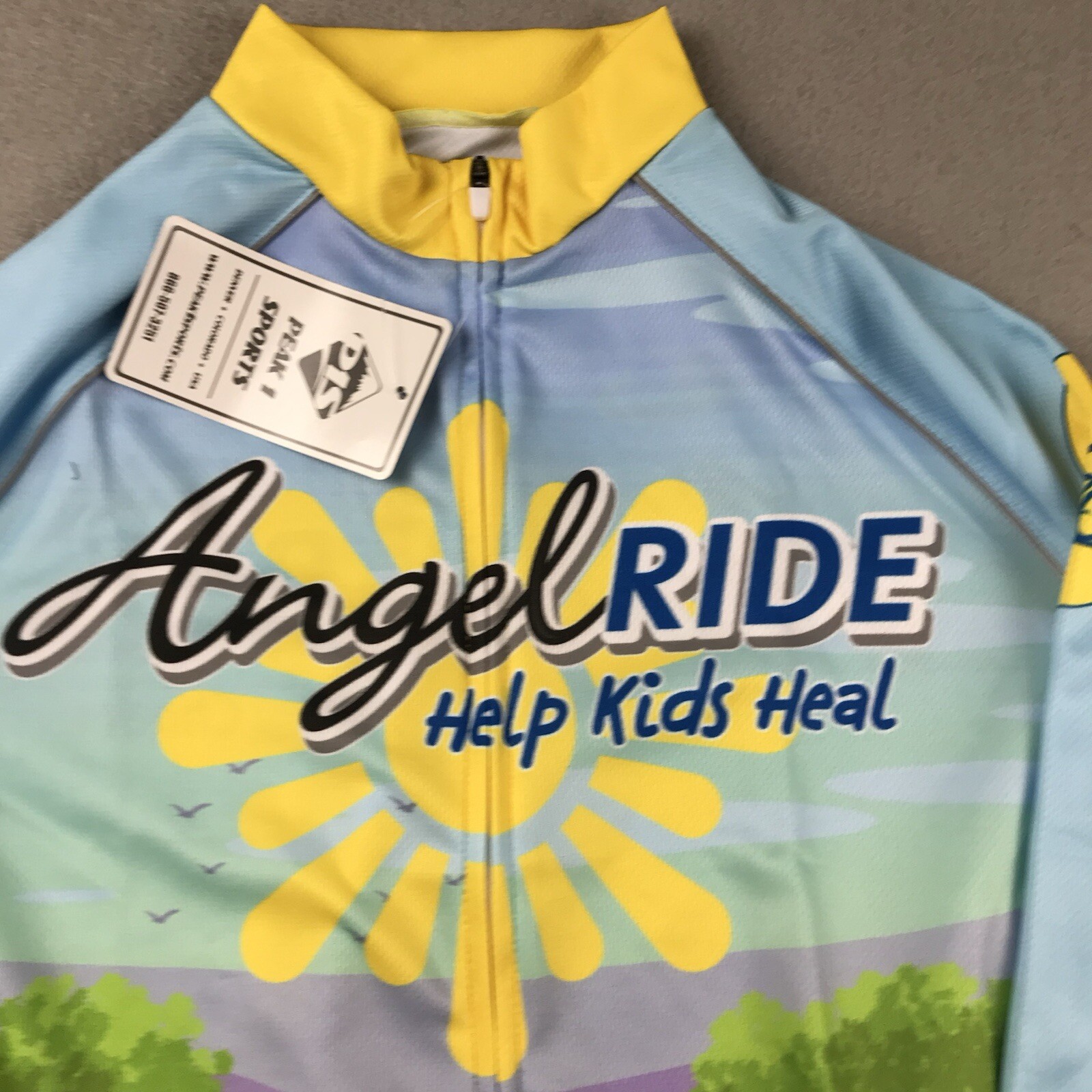 Peak 1 Sports Cycling Jersey Shirt Adult Small Yellow Full Zip Angels Ride NWT