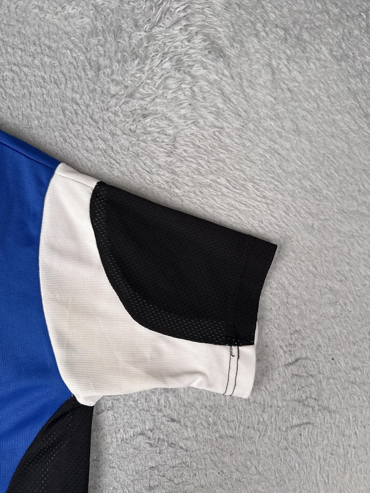 Fetish Cycles Cycling Jersey Mens Medium White Blue Black Zip Pockets Shirt Poly