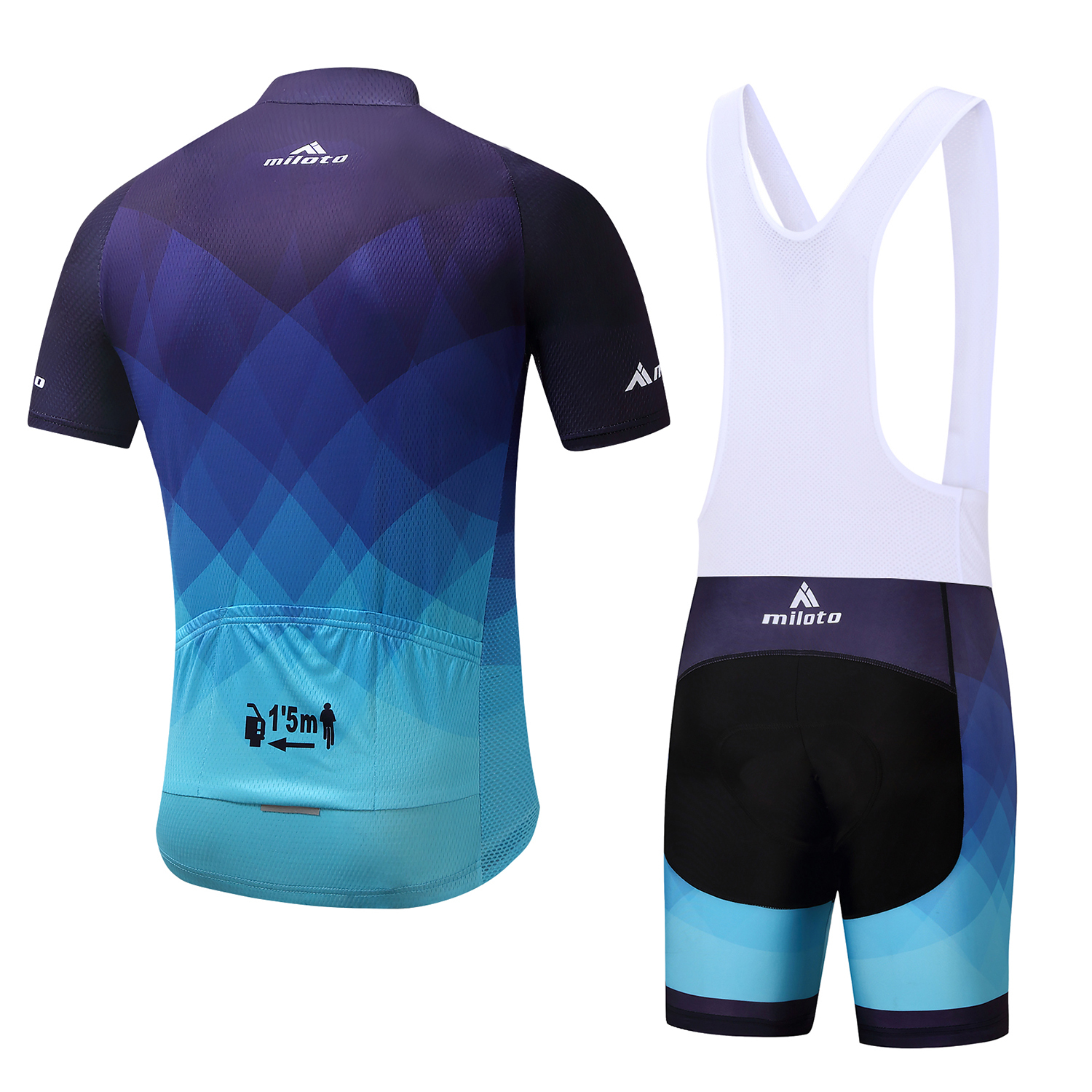Blue Men’s Cycling Kit Reflective Bike Jersey & Spandex Padded Biking Bib Shorts