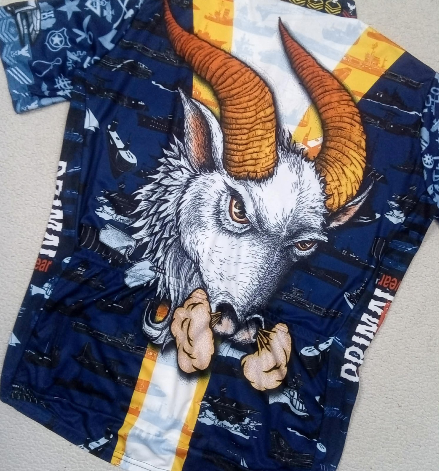 RARE VTG 90s Primal Wear USA Navy Pride Bill the Goat Cycling Jersey (Fits 2XL)