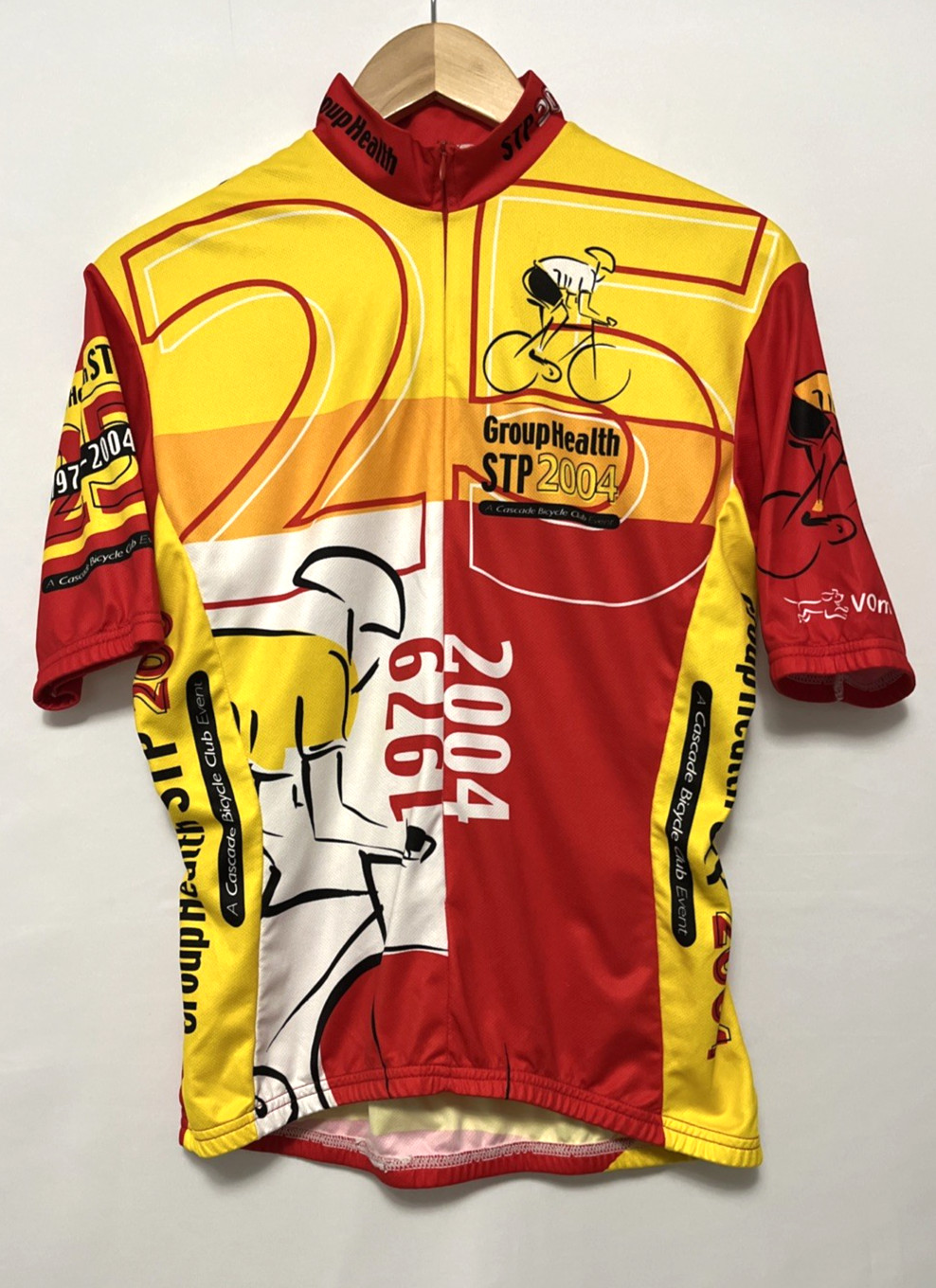 STP Seattle to Portland Cycling Jersey 2004 Adult sz 4 Yellow Red 3/4 Zip VTG
