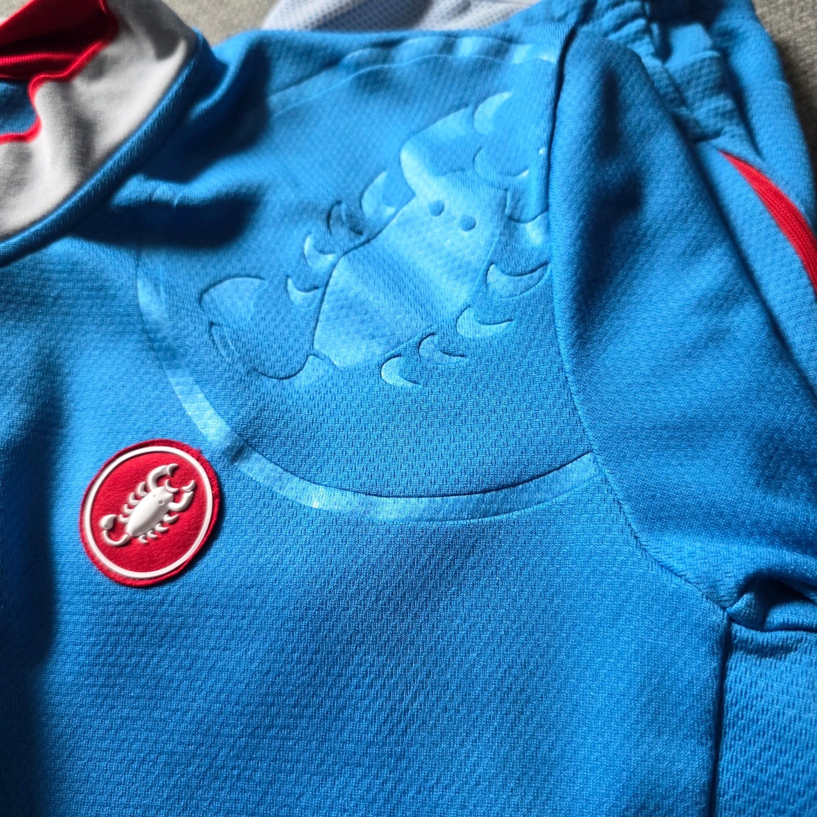 Castelli Blue Short Sleeve Cycling Jersey Full Zip Road Bike Scorpion Logo Mens