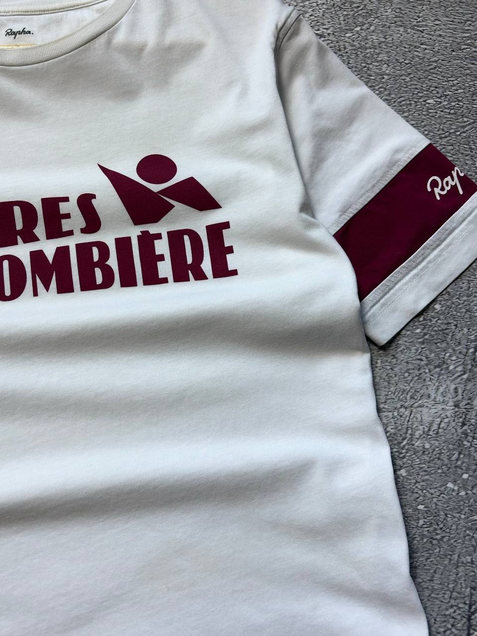 Rapha L’Etape du Tour Cycling T-Shirt White Burgundy Size L Glieres Colombiere