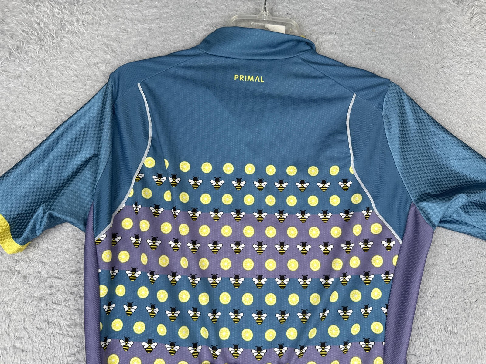 Primal Cycling Jersey Womens Large Blue Bee Lemon Graphic Full Zip Pockets Bike