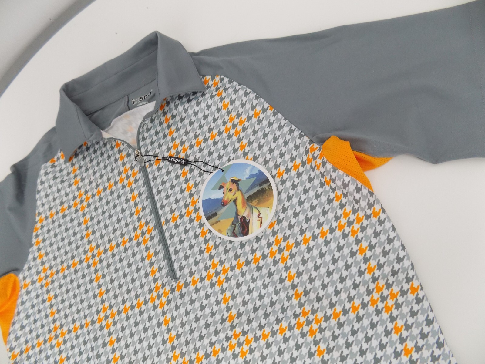 ixspa Men’s XL Hound-Tooth-Check, zip-Polo Cycling Shirt, 44.5″ chest, UPF30