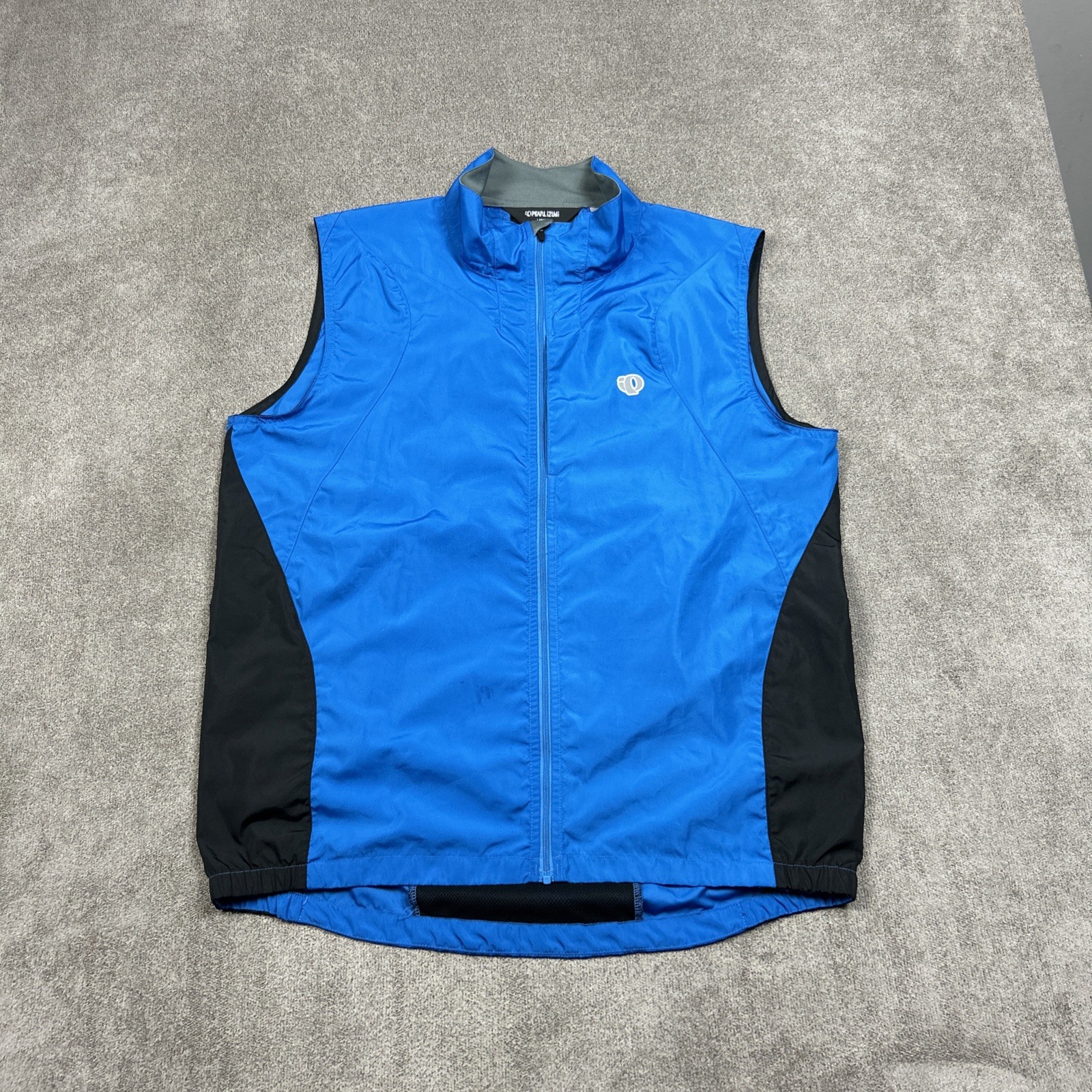 Pearl Izumi Men Large Cycling Vest Blue Black Full Zip Sleeveless Bike Mesh Vent