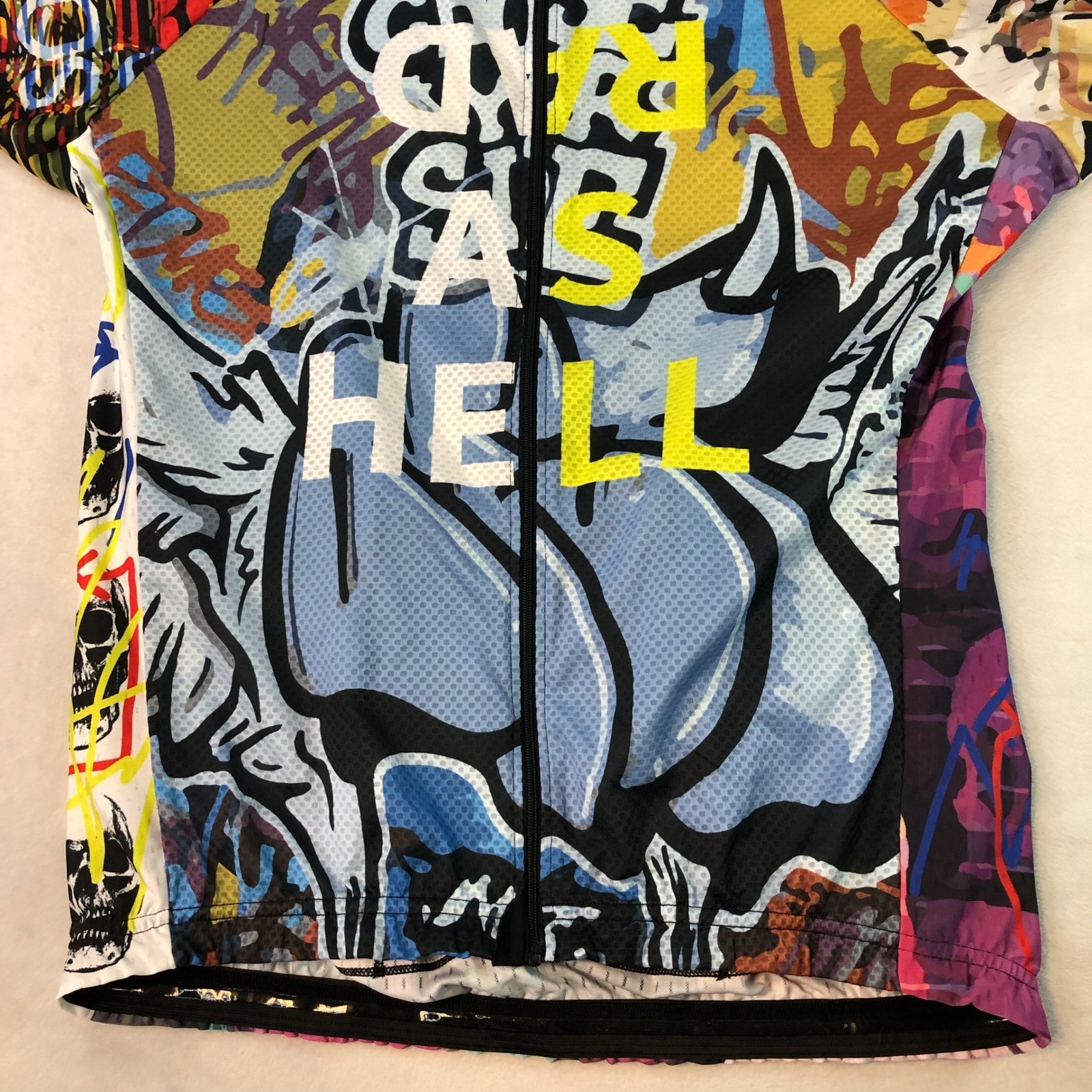Cycling Jersey Mens 3XL Full Zip Pocket Colorful Graffiti Skull Frog Rad As Hell