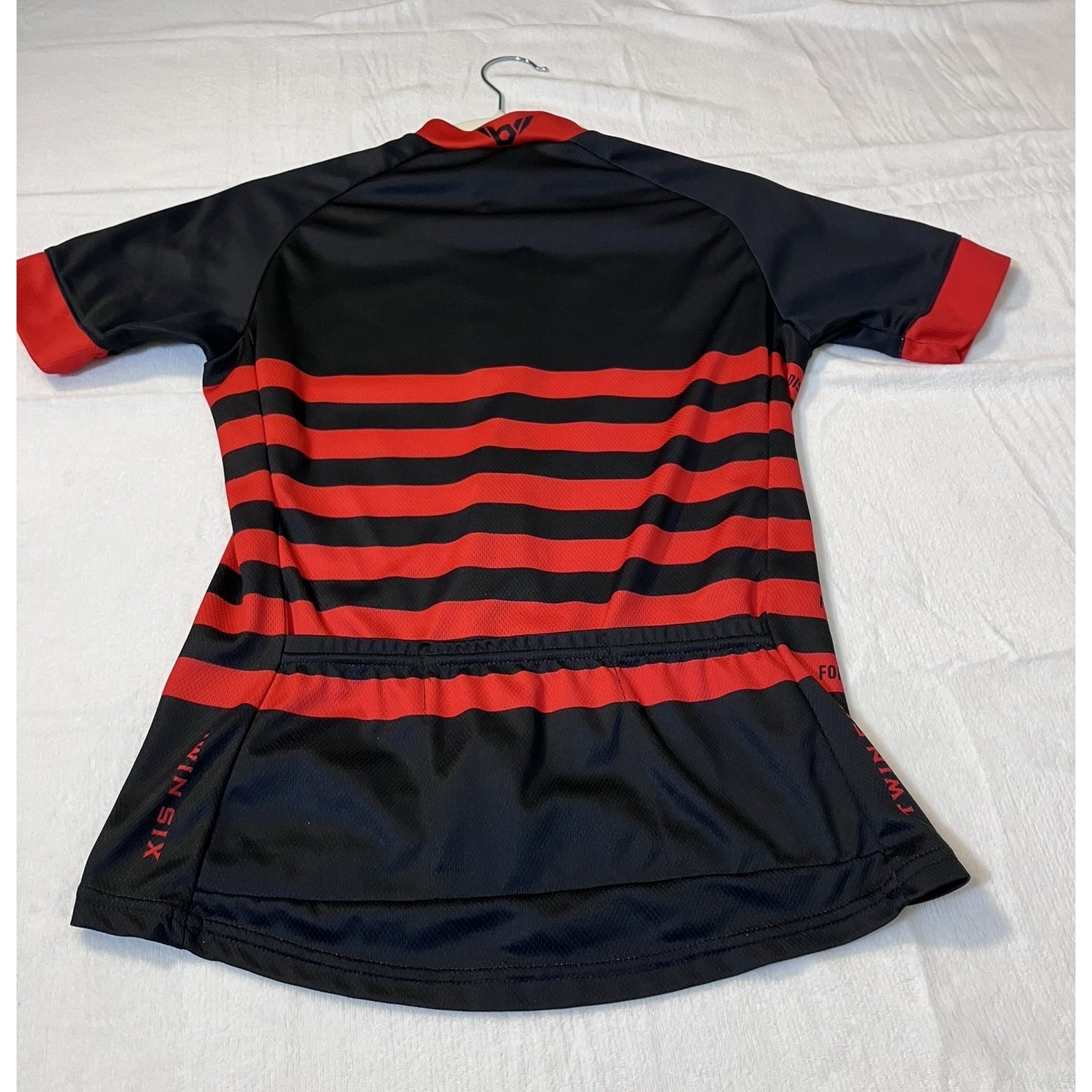 Twin Six Mens Small Cycling Jersey Black Red Striped Full Zip Pocket Bike Shirt