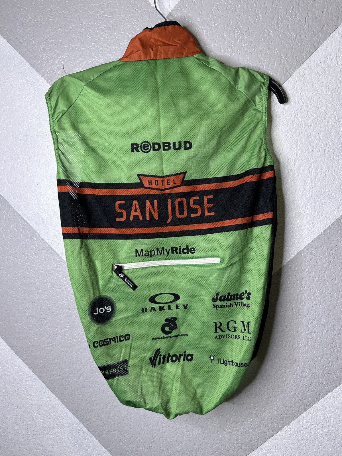 San Jose Cycling Light Vest Jersey Green Orange Full Zip Lightweight Mens Small