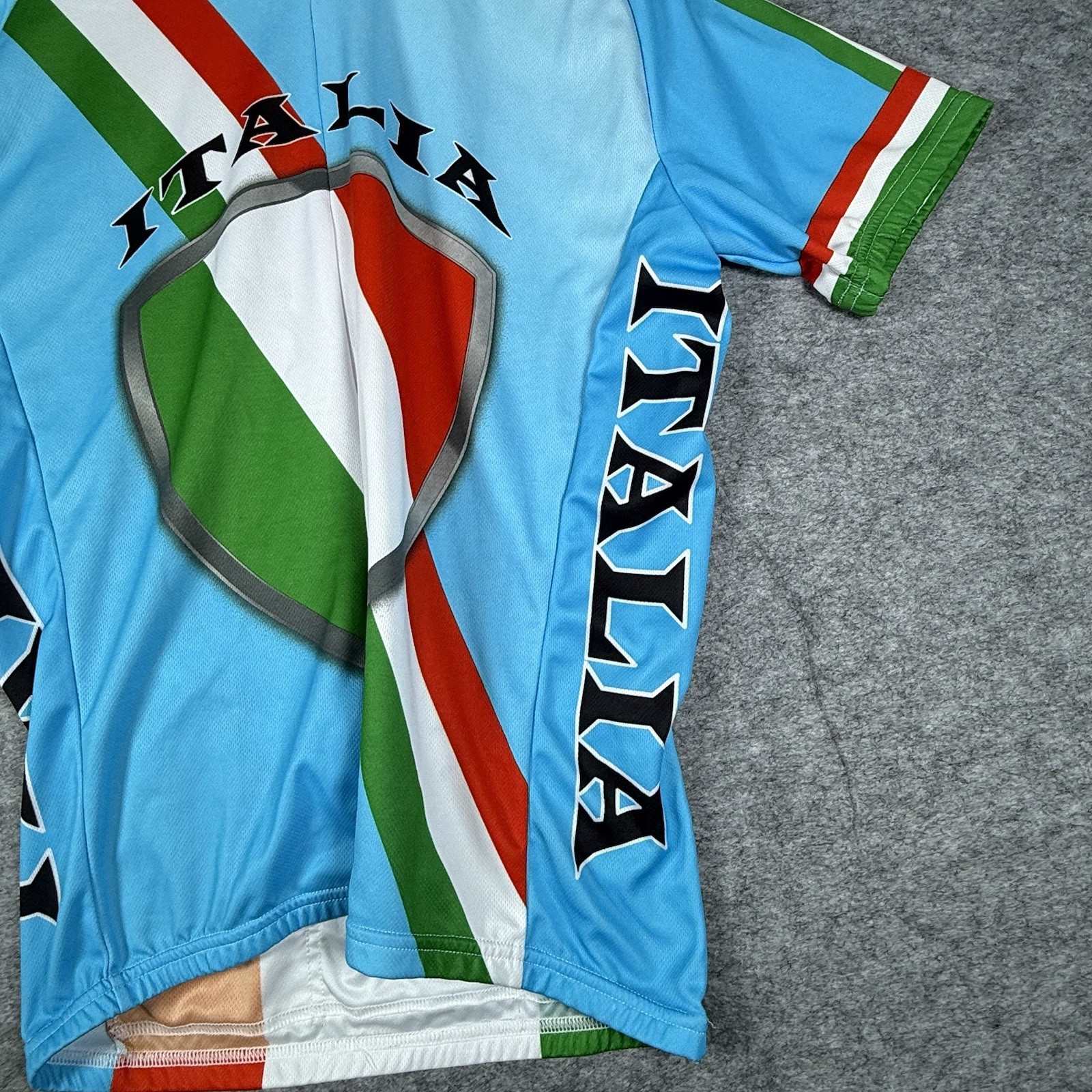Italy Flag Shirt Large Blue All Over Print 3/4 Zip Cycling Back Pockets Bicycle