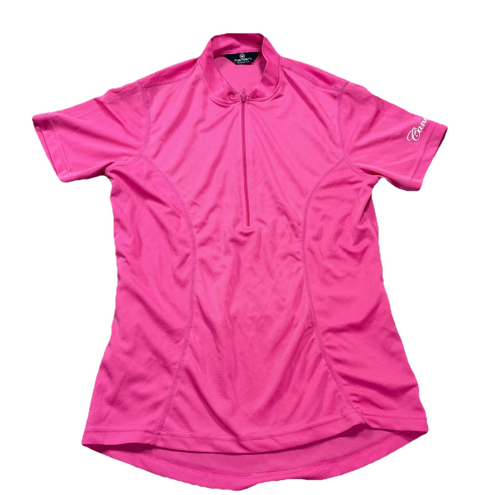 Canari Cycling Shirt Women’s M Pink 1/2 Zip Mock Neck Short Sleeve Back Pocket