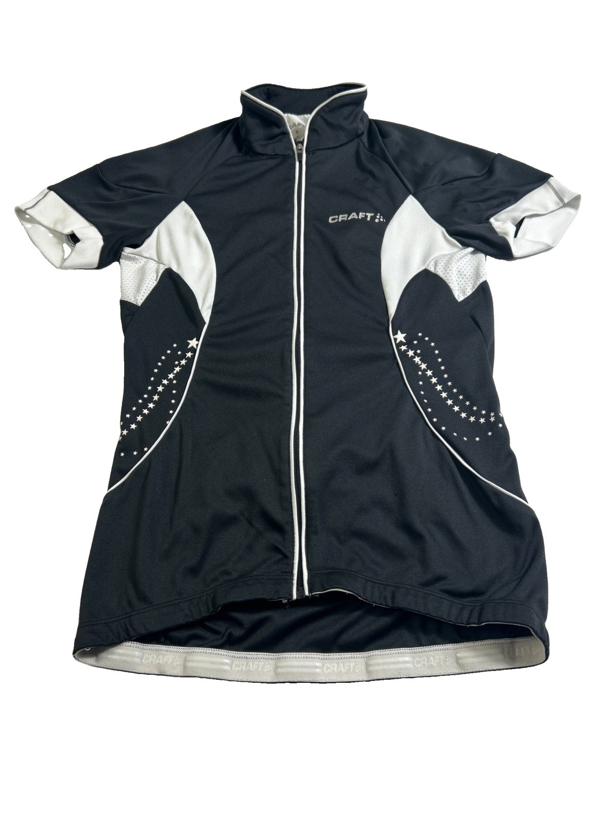 Craft Cycling Jersey Womens Small Black White Full Zip Short Sleeve Pocket Top