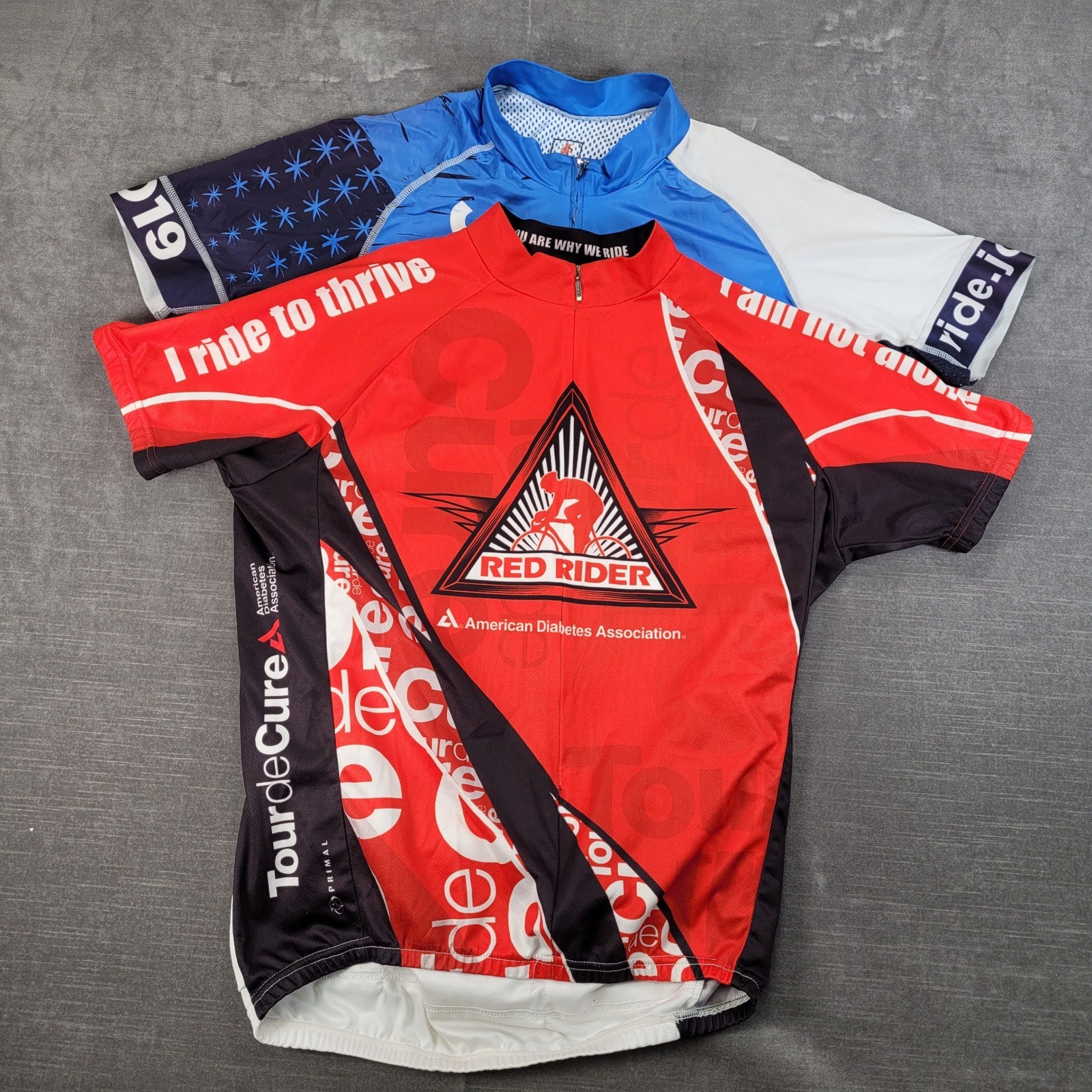 Mens Red Rider American Diabetes Assoc Hincapie Cycling Jersey Lot of 2 Medium