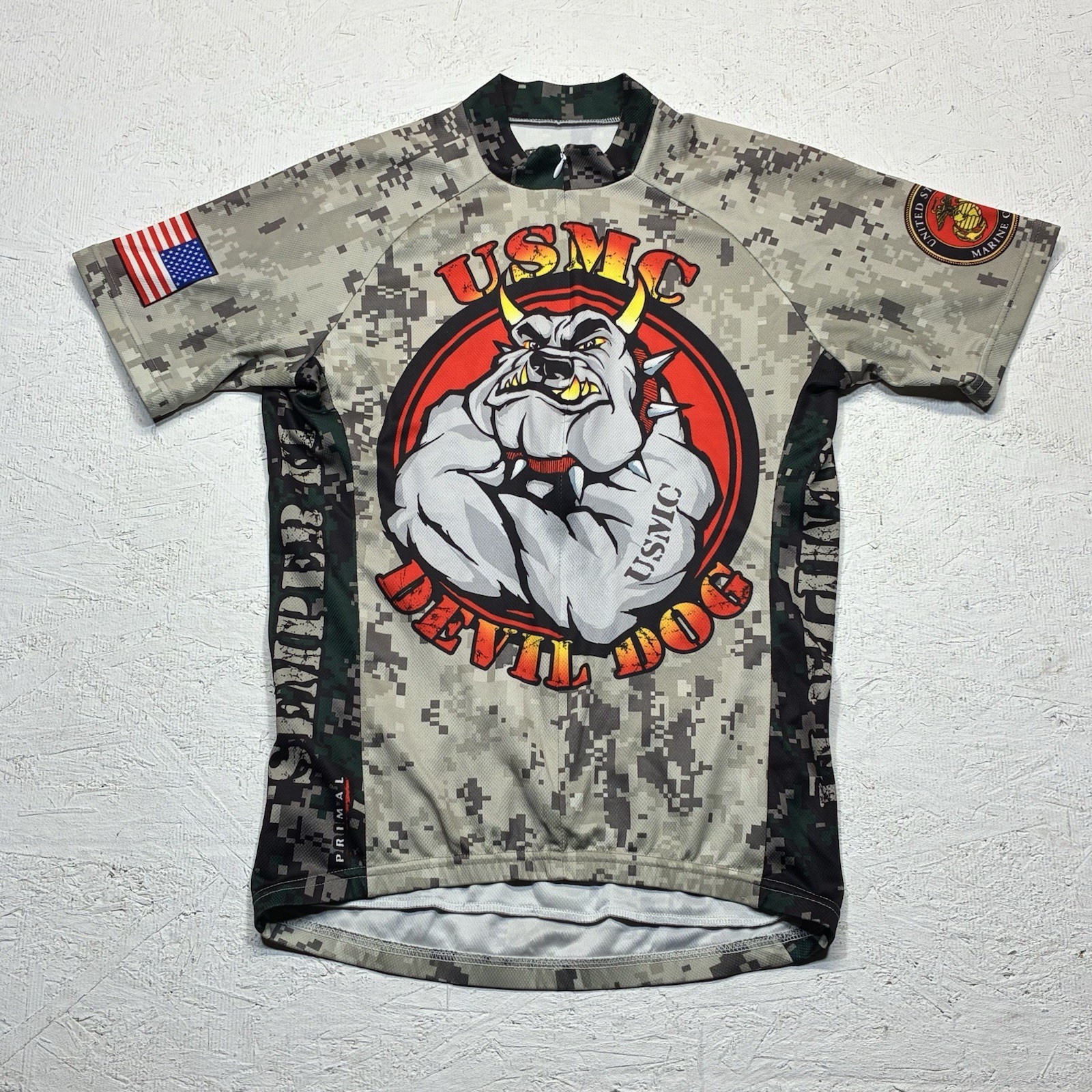 PRIMAL Cycling Jersey Small Camo USMC US Marines 3/4 Zip Devil Dog SemPer Fi