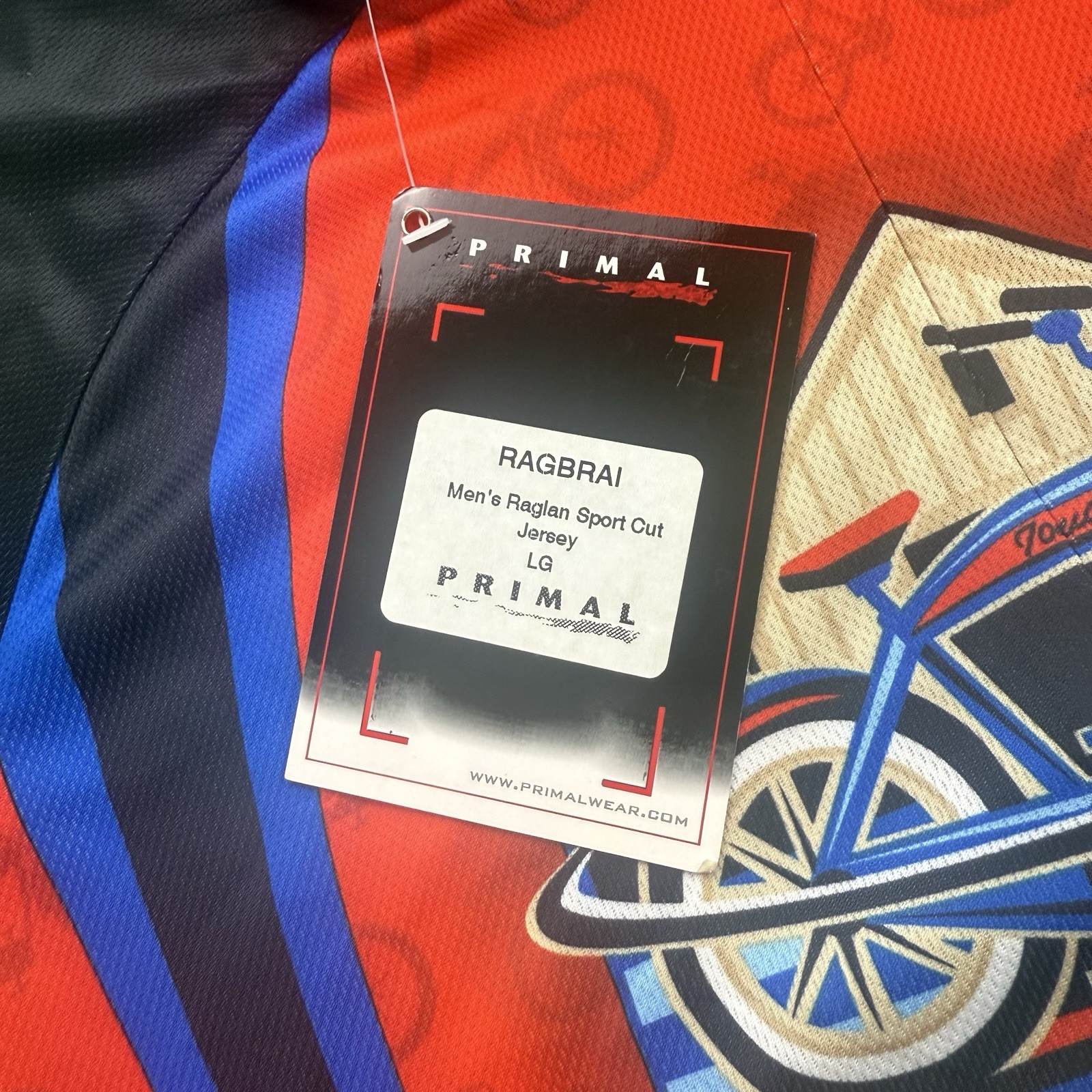 NEW Primal Cycling Jersey Mens Large Full Zip Short Sleeve Red Blue Raglan NWT
