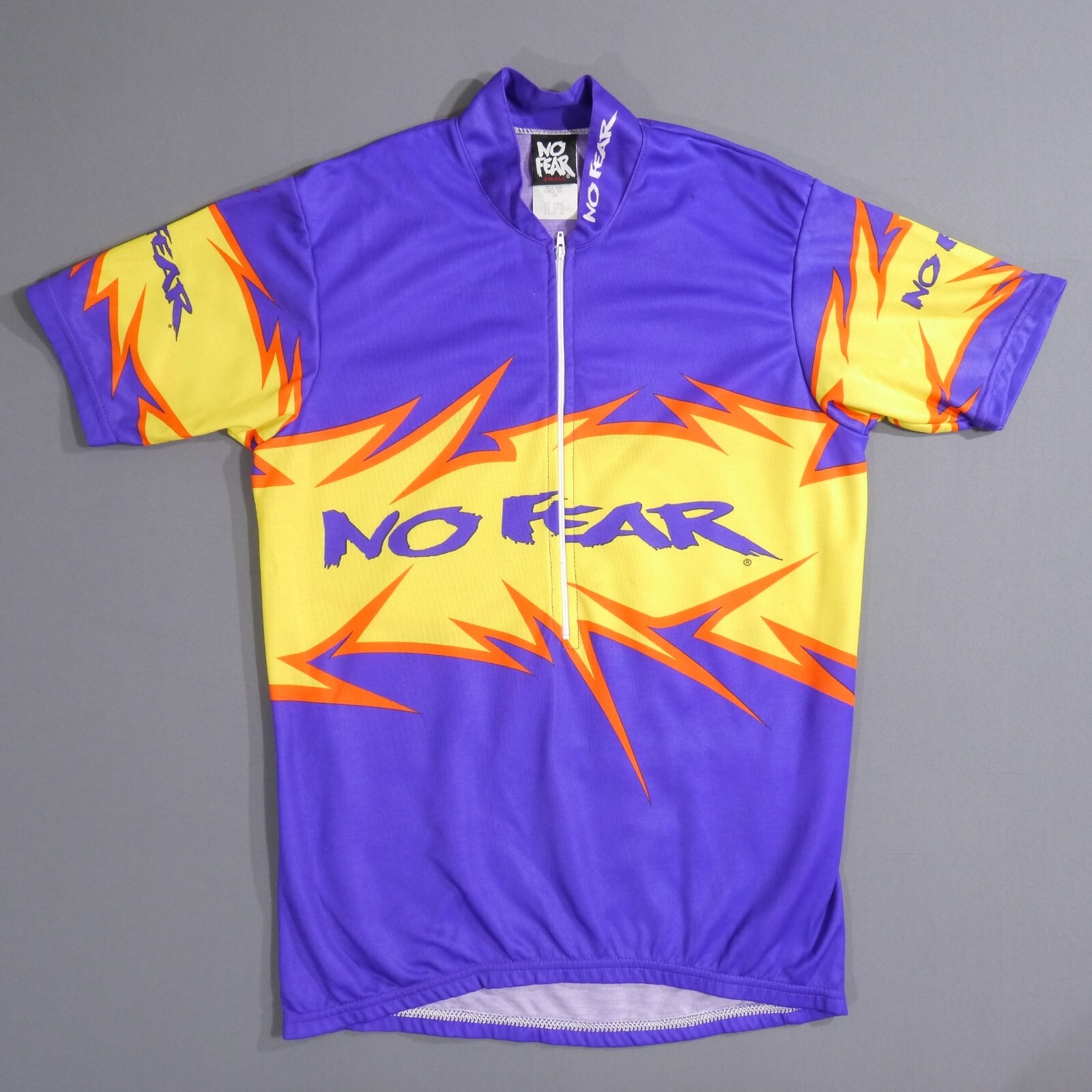 VTG 90’s USA No Fear Cycling Jersey Purple Zip All Over Print Fire Size Small