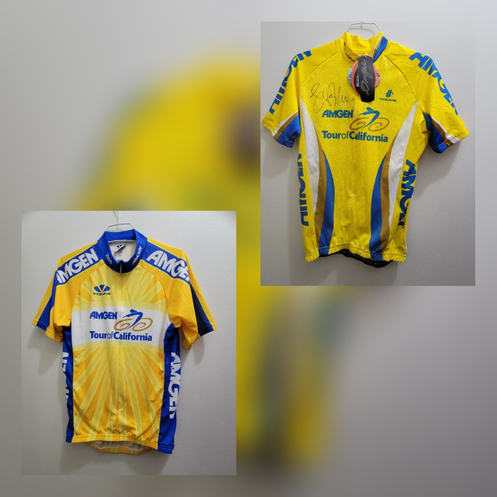 2 Tour of California Yellow Bicycle Jerseys Size S Signed NWT One Used Size M
