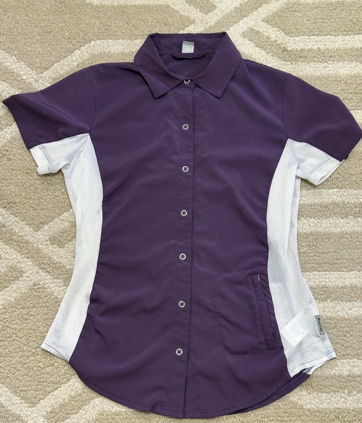 Club Ride Short Sleeve Shirt, Purple, Snap Front, Women’s Size M