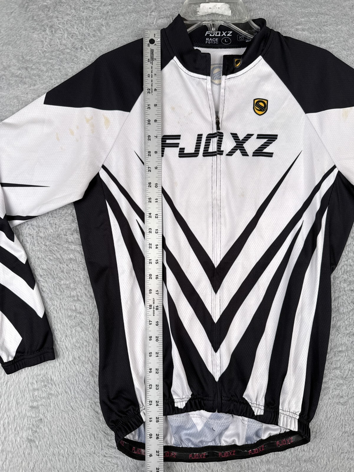 FJQXZ Cycling Jersey Mens Large Black White Long Sleeve Full Zip 100% Polyester