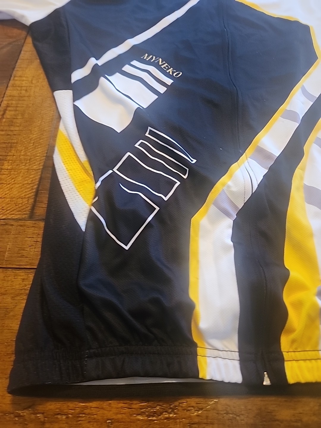 Myneko Bicycle Jersey Mens XXXL 100% Polyester Full Zip Black/White/Yellow