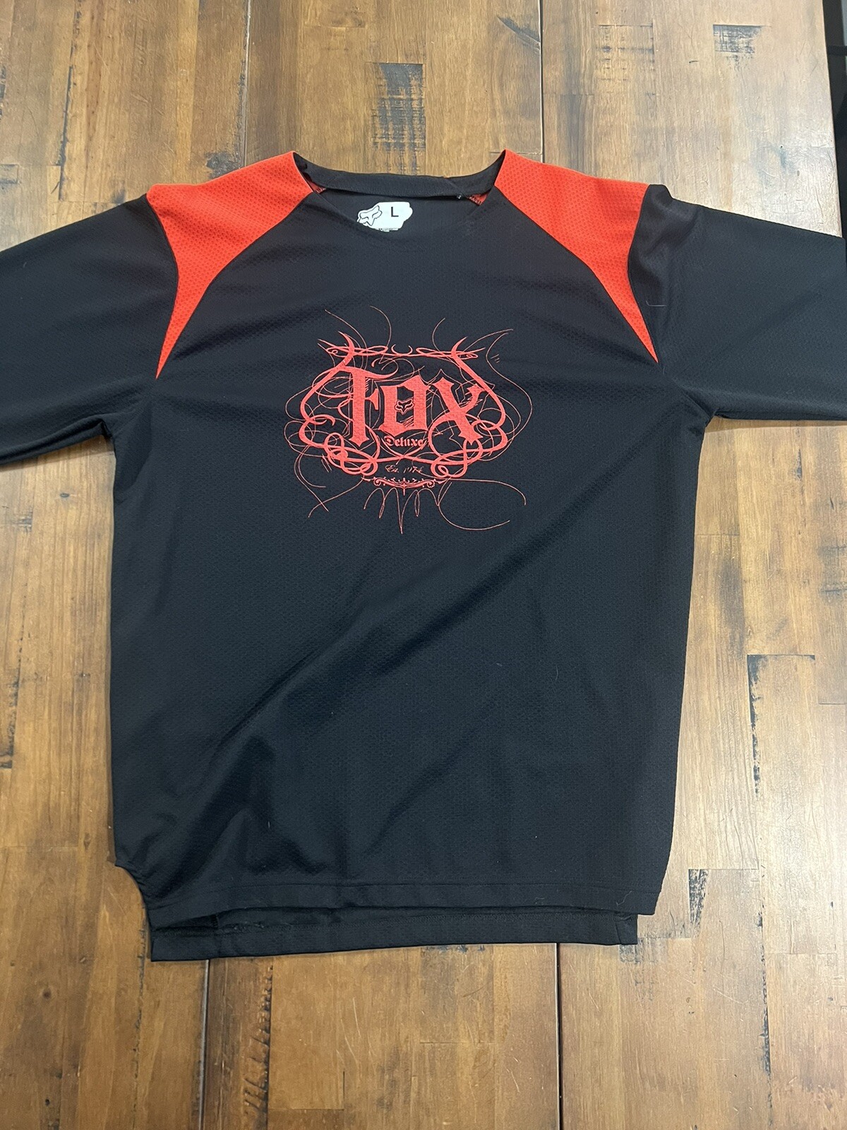 fox racing deluxe mesh jersey long sleeve Mens Large Logo Black And Red
