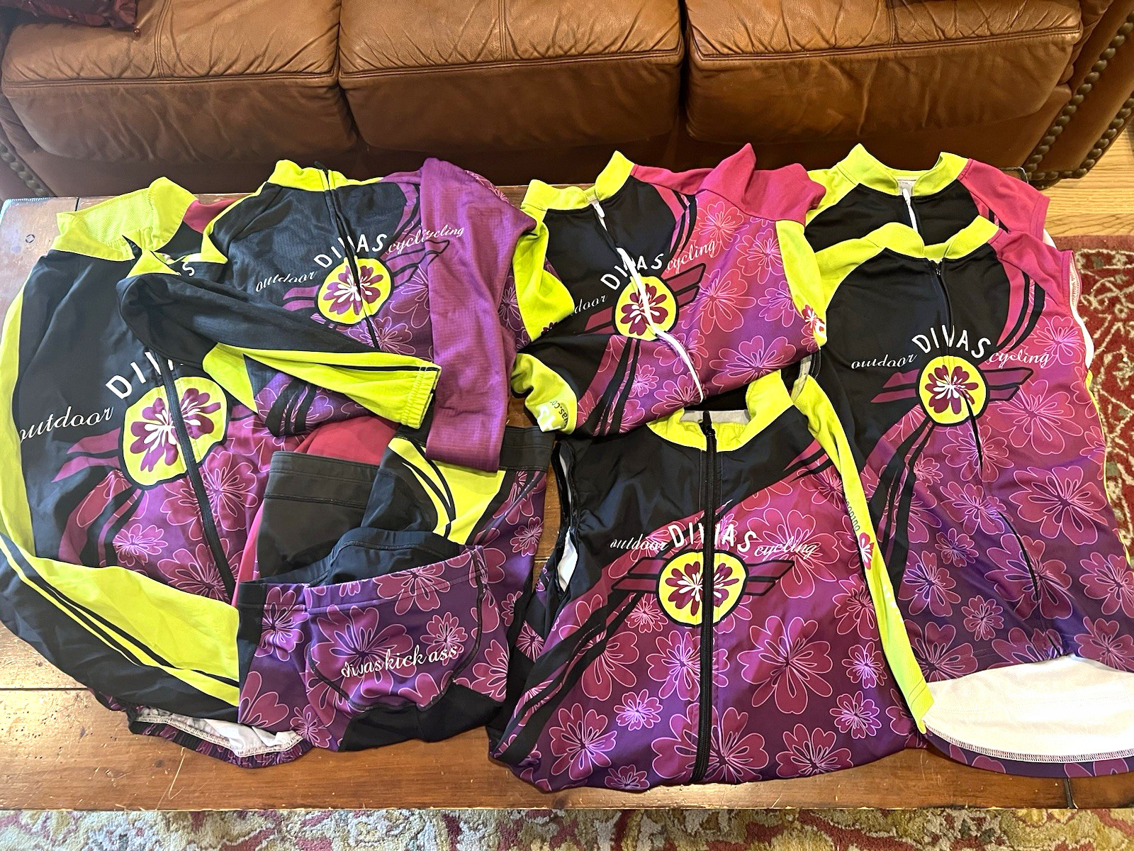 Outdoor Divas Cycling Jersey L Purple/Pink Floral Full Zip Long Sleeve Polyester