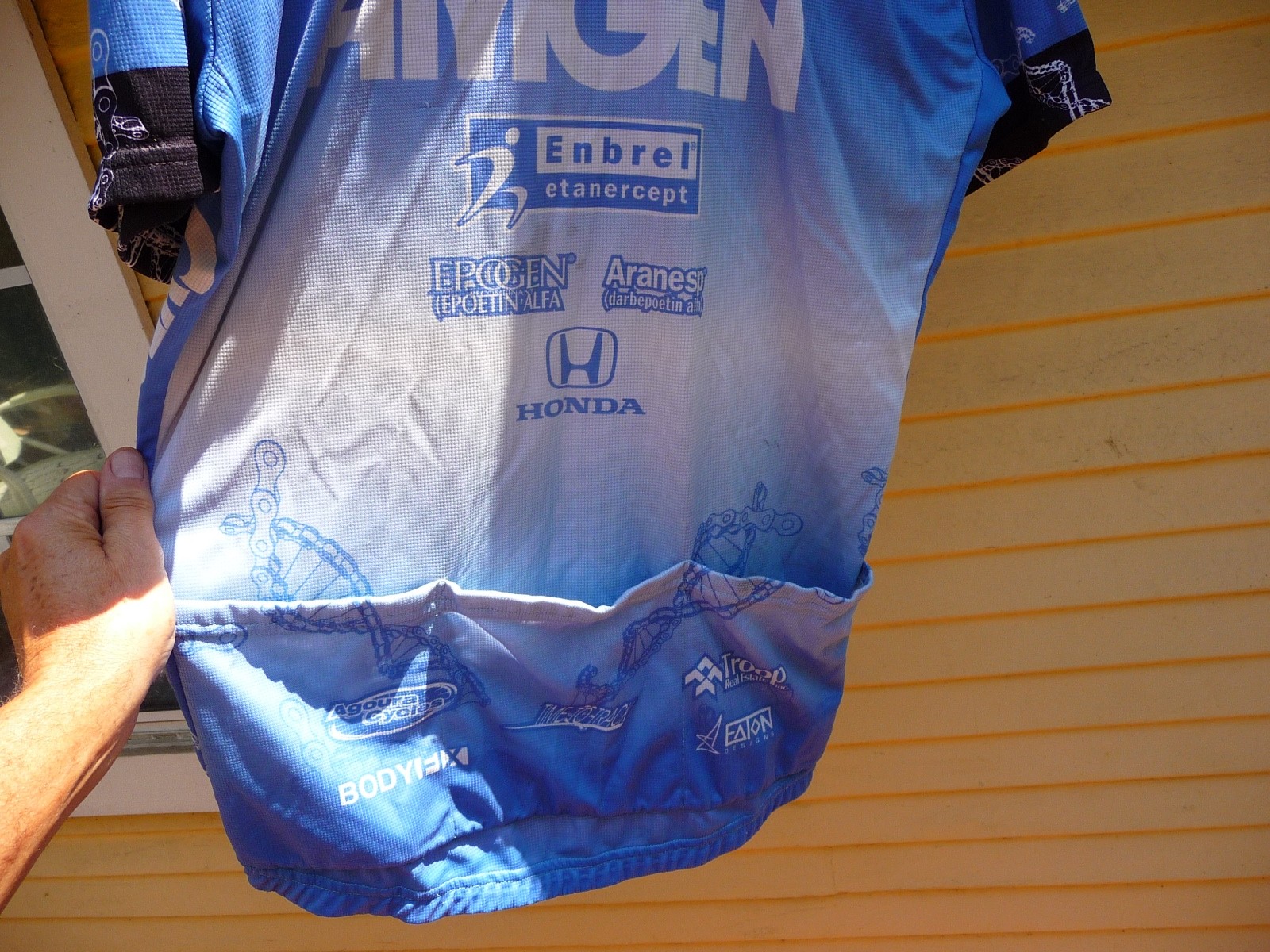 hincapie amgen blue cycling jersey XL, XXL, nice full zip
