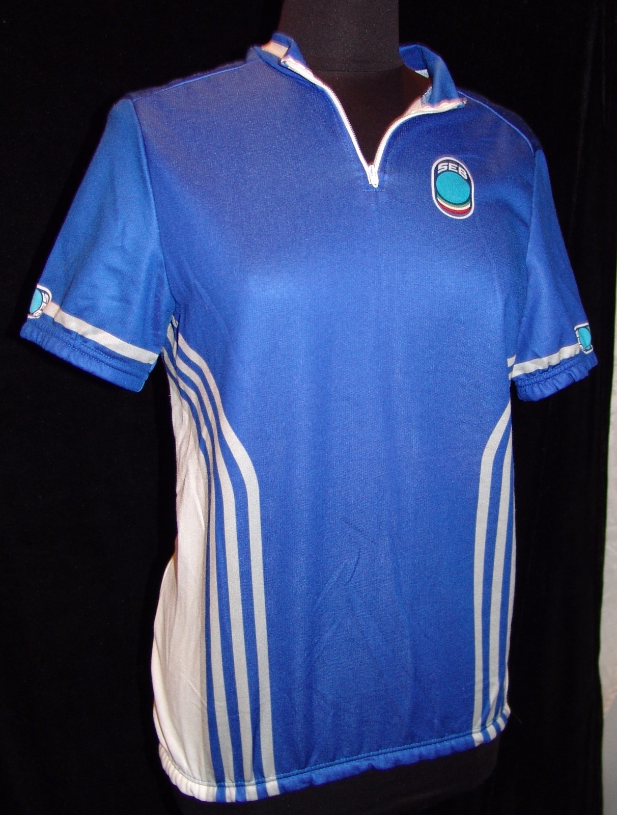 SEB XL Cycling Jersey Vtg Vintage Bicycle Italy Mens Blue Signature Polyester