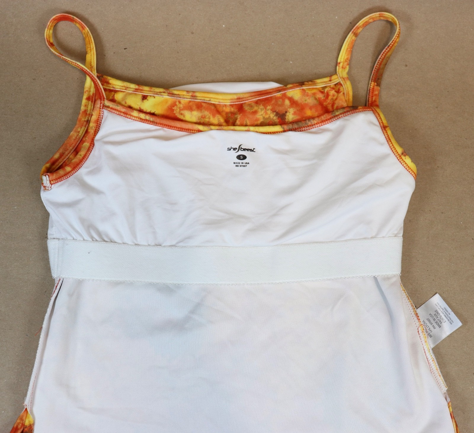 Sleeveless Crop Top Womens Small Orange Starburst Abstract Festive w/ Bra